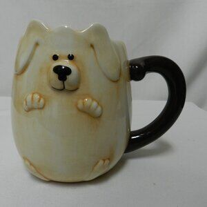 Ganz Dop Puppy 3D ceramic micro dish Mug Cup 14oz cream brown